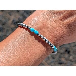 Navajo Style Bracelet Hand-Strung Turquoise Native American Jewelry 7.75‎ **